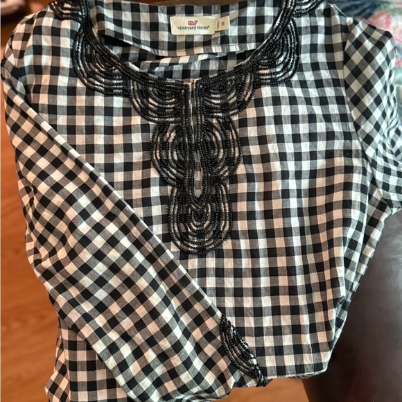 Vineyard Vines Beaded Gingham Check Lightweight Tunic XS - Picture 2 of 7